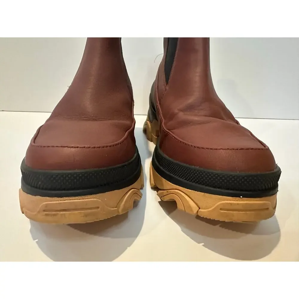 Sorel Brex Waterproof Chelsea Boots Women’s 9 Burgundy Leather Lug Sole Booties